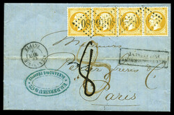 10c Empire dentelé en bande de 4 obl GC 5080 + ALEXANDRIE EGYPTE + ...