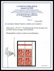 N°116, 10c Mouchon type II, bloc de quatre coin de feuille, très ...