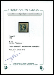 N°10, 25c bleu obl pc 2199, grandes marges. SUP (certificats) ...