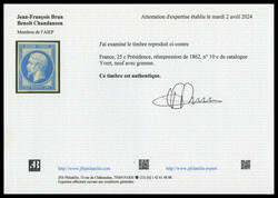 N°10c, 25c bleu, impression de 1862. TTB (certificats) Qualité: * ...