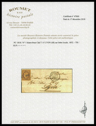 N°1a, 10c bistre-brun obl PC 1818 + Càd T15 de LYON du 10 sept 52, ...
