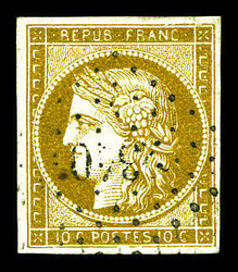 N°1b, 10c bistre-verdâtre obl PC 2340, très jolie couleur. TTB ...