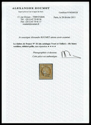 N°1b, 10c bistre-verdâtre obl grille. TB (signé ...