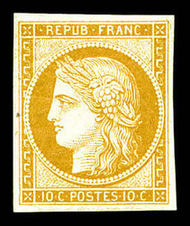 N°1f, 10c bistre clair, impression de 1862, fraîcheur postale. SUP ...