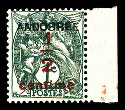N°1a, 1/2s 1c gris-noir, DOUBLE SURCHARGE, (tirage 100 ex), R.R.R. ...