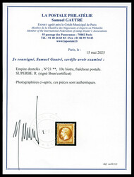 N°21, 10c bistre, fraîcheur postale. SUPERBE. R. (signé ...