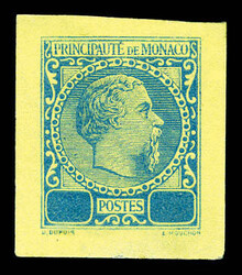 Charles III: épreuve sur feuillet en bleu sur jaune sans valeur. SUP ...