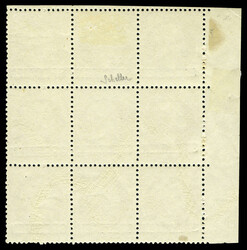 N°21c, 10c bistre surchargé 'SPECIMEN' en bloc de 9 bord de feuille ...