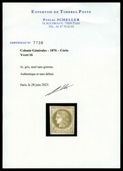 N°16, 4c gris, rare en neuf, belles marges. SUP. R.R. (certificats) ...