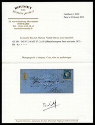 N°23, 25c bleu obl GC 691 + càd de CAEN sur lettre non taxée de ...