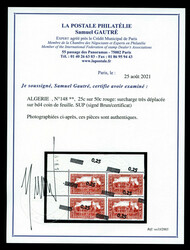 N°148, 25c sur 50c rouge: surcharge très déplacée sur bd4 coin de ...