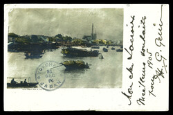 N°5, 5c vert-jaune en paire obl CANTON sur CP du 22.12.04 à ...