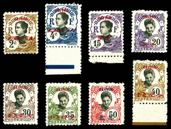 timbres de 1908 dentelés 11: N°51a, 52a, 55a, 56a, 58a, 59a, 60a et ...