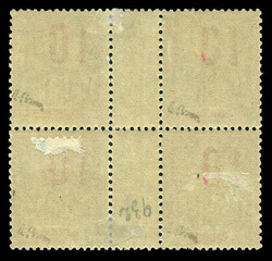 N°41, 10c sur 50c bistre et rouge, bloc de quatre millésime '0' ...