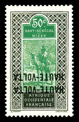 N°13, 50c noir et vert: Double surcharge renversée, non repertorié ...