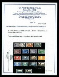 N°45c + 63 à 79, les 18 valeurs TB (certificat) Qualité: * Cote: ...