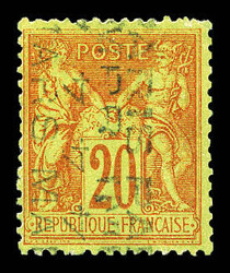 N°6, 20c brique sur vert surchargé 4 lignes du 7 mars, TB. R.R. ...