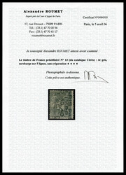 N°13, 3c gris surchargé 5 lignes. TTB (signé Brun/certificats) ...