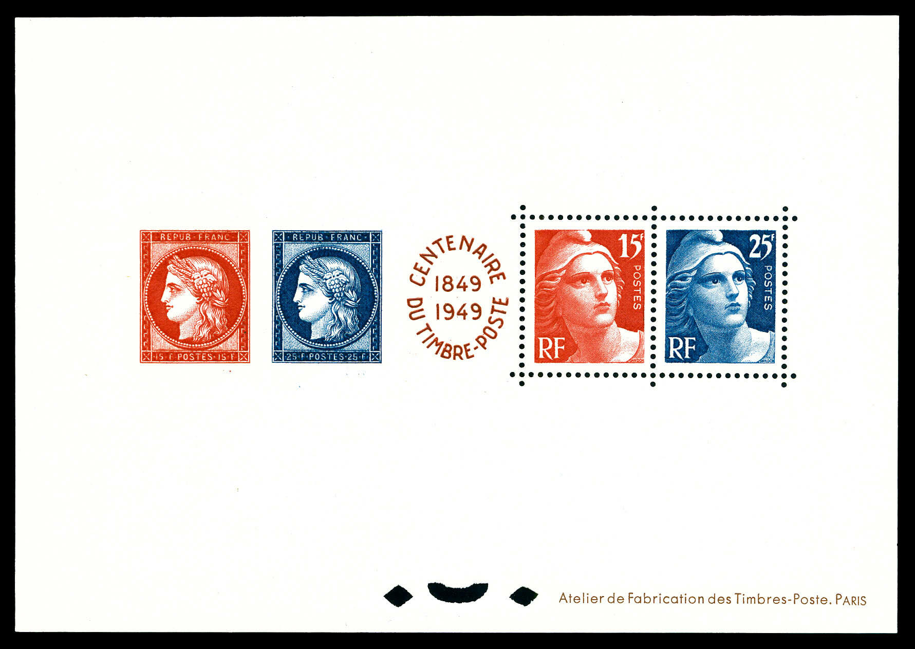 N°830/833, Blocs Spéciaux: Centenaire du Timbre, tirage 15 ...