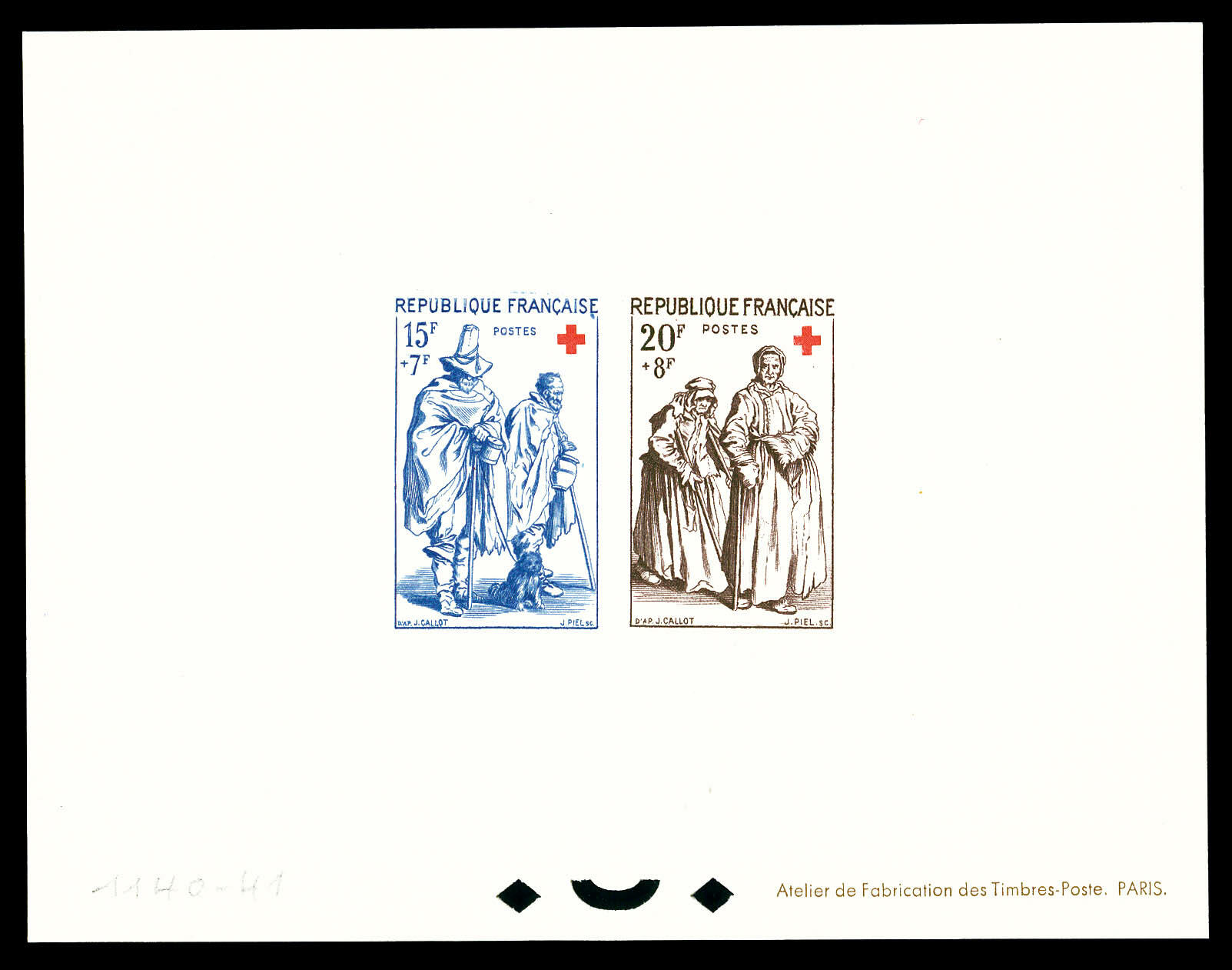 N°1140/1141, Paire Croix rouge de 1957 en épreuve collective. ...
