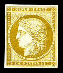 N°1, 10c bistre-jaune, très frais. SUP (signé Brun/certificat) ...