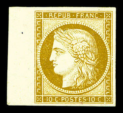 N°1a, 10c bistre-brun, bord de feuille latéral. SUP (signé ...