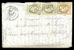 30c Lauré en paire + 40c (def) oblitérés GC 3080 + càd RODEZ le 2 ...