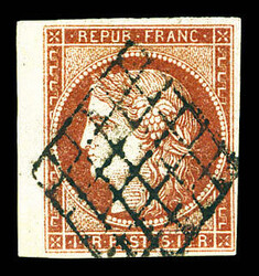 N°6B, 1f carmin-brun obl grille légère, bdf latéral. TB (signé ...