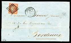 N°7a, 1F vermillon vif oblitéré grille sur devant de lettre de ...