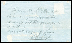 N°7a, 1F vermillon vif oblitéré grille sur devant de lettre de ...