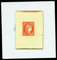 N°7, 1 franc vermillon, très beau cliché d’impression sur plaque ...