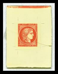 N°7, 1 franc vermillon, très beau cliché d’impression sur plaque ...