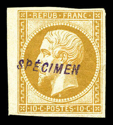 N°9, 10c bistre-jaune, impression de 1862, surchargé 'SPECIMEN', ...