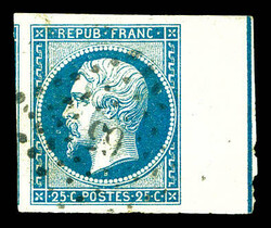 N°10b, 25c bleu, bord de feuille avec filet d'encadrement, grandes ...