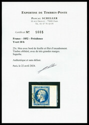 N°10b, 25c bleu, bord de feuille avec filet d'encadrement, grandes ...