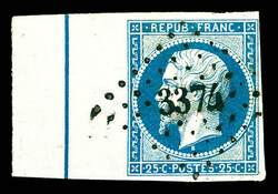 N°10b, 25c bleu, bord de feuille latéral droit avec FILET ...