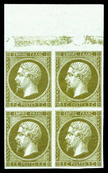 N°11c, 1c mordoré en bloc de quatre bord de feuille, fraîcheur ...