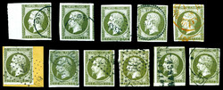 N°11, Joli lot de onze n°11 1c olive avec oblitérations variées : ...