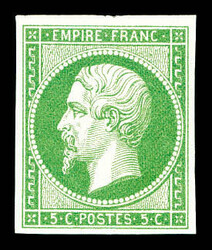 N°12, 5c vert-jaune, foissure de papier verticale, très belle ...