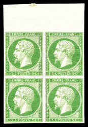 N°12, 5c vert en bloc de quatre haut de feuille, 1 ex **, fraîcheur ...