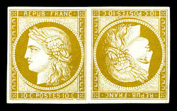 N°1d, 10c bistre, paire tête-bêche, fraîcheur postale, 7 pièces ...