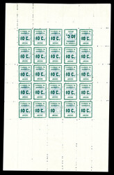 N°1, Amiens, Feuillet complet de 25 exemplaires dont 10 SANS LE C ...