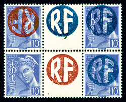 N°1, CHOLET (Maine et Loire): Non émis, 10c bleu, surcharge rouge ...