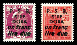 N°1/2, MAQUIS ISERE-DORA: 20c violet et 20c rouge, les 2 valeurs SUP ...