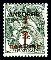 N°1a, 1/2 sur 1c gris-noir, double surcharge, RARE et SUP (signé ...