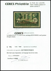 N°95a, 5c noir et vert, surcharge renversée. TB (certificat) ...