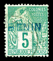 N°4A, 5c vert, surcharge BLEUE. SUPERBE. R.R. (signé ...