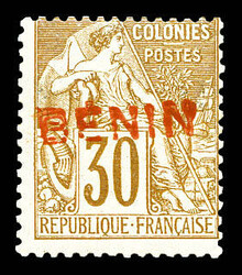 N°9A, 30c brun surcharge rouge Type II, fraîcheur postale. SUP. R. ...