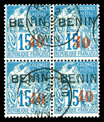 N°15, 40 sur 15c bleu en bloc de quatre. TTB Qualité: Oblitéré ...