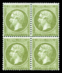 N°19, 1c vert-olive en bloc de quatre. TTB (certificats) Qualité: **